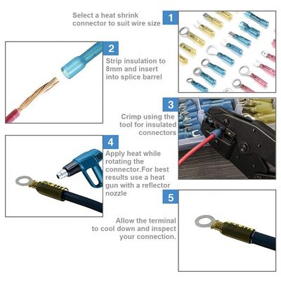 ২২০ পিসি পিই ডাবল স্প্লাইস টিউব বাট সঙ্কুচিতযোগ্য টার্মিনাল ইনসুলেটেড ক্র্যাম্প হিট সঙ্কুচিত তারের সংযোগকারী কিট